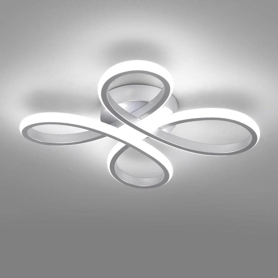 ADISUN Modern LED Ceiling Light, 6000K Silver Semi Flush Mount Ceiling Lights for Hallway, Modern Lamps for Living Room Bedroom Corridor Aisle Hallway Indoor Ceiling Lamp (L14.56*W14.56*H1.18)