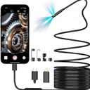 Dual-Lens Endoscope Camera with Light,Borescope with 8 Adjustable LED Lights 1920P HD,16.5ft Semi-Rigid,IP67Waterproof USB Inspection Camera for iPhone,Gadgets for Men