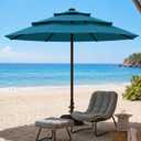 10ft Patio Umbrella, 3-Tier Vented Outdoor Table Umbrella with 8 Sturdy Fiberglass Ribs, Windproof Market Umbrella with Push Button Tilt and Crank, UV Protection for Deck, Pool, Lake Blue