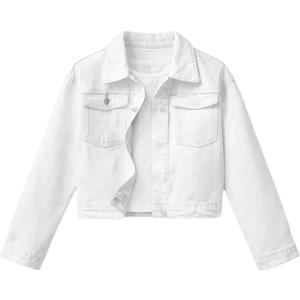 Girl's Denim Jacket Button Down Long Sleeve Jean Outerwear Coat Streetwear (White, 12 years)