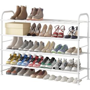 LINZINAR Shoe Rack Long 4 Tier Shoe Storage Organizer Metal Wide Shoe Shelf for Closet Entryway Bedroom 30 Paris Large Capacity, White