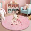 Pink Fluffy Round Area Rugs for Bedroom,3'X3'Shag Circle Area Rugs for Girls Room,Non Slip Fuzzy Plush Rug for Kids Room Living Room and Dorm Home Decor Rug