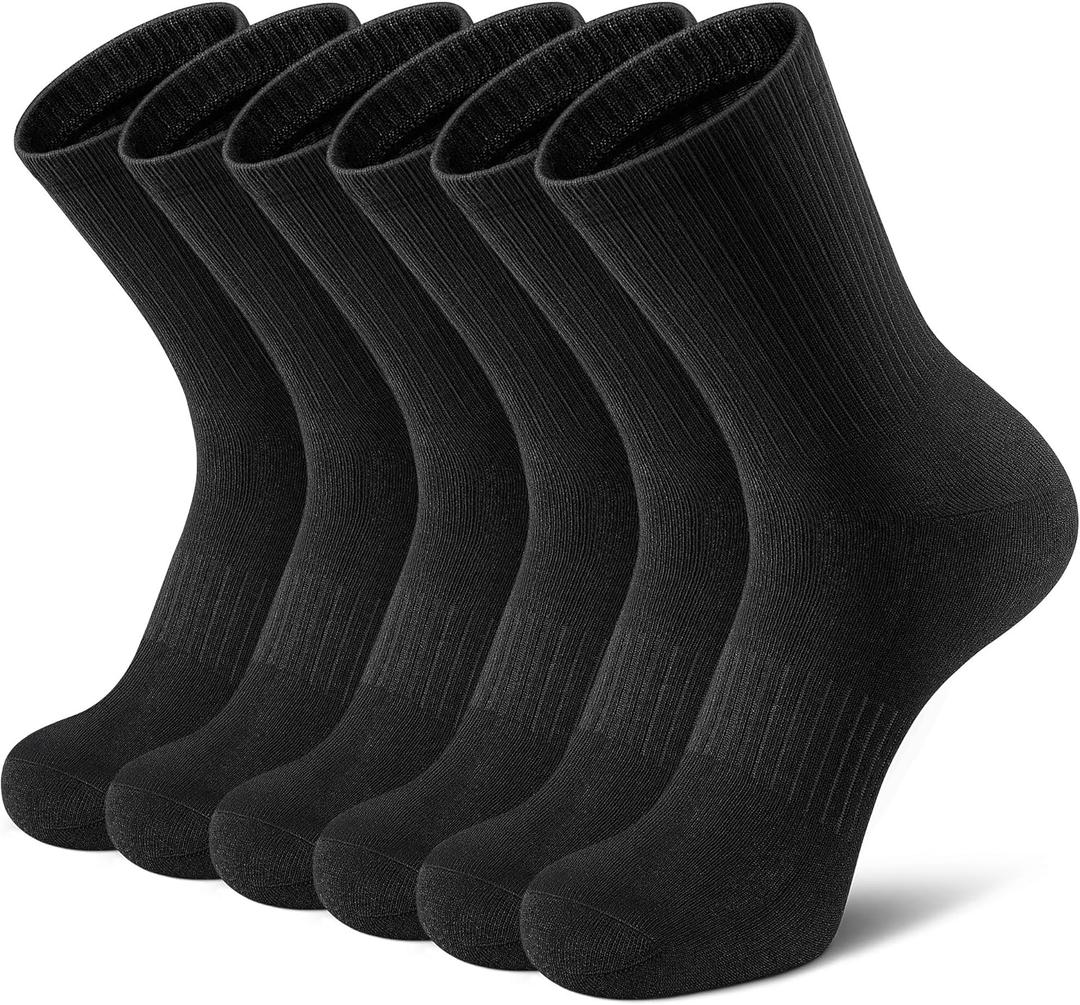 Airacker Athletic Socks Sport Running Calf Socks Performance Cushioned Breathable Crew Socks for Men Women(6 Pairs) (9-12, Pure Black)