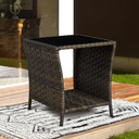 Elesuli Outdoor Wicker Side Coffee Table Side Tables Storage Bistro Table Patio Furniture Square End Tables Garden Table