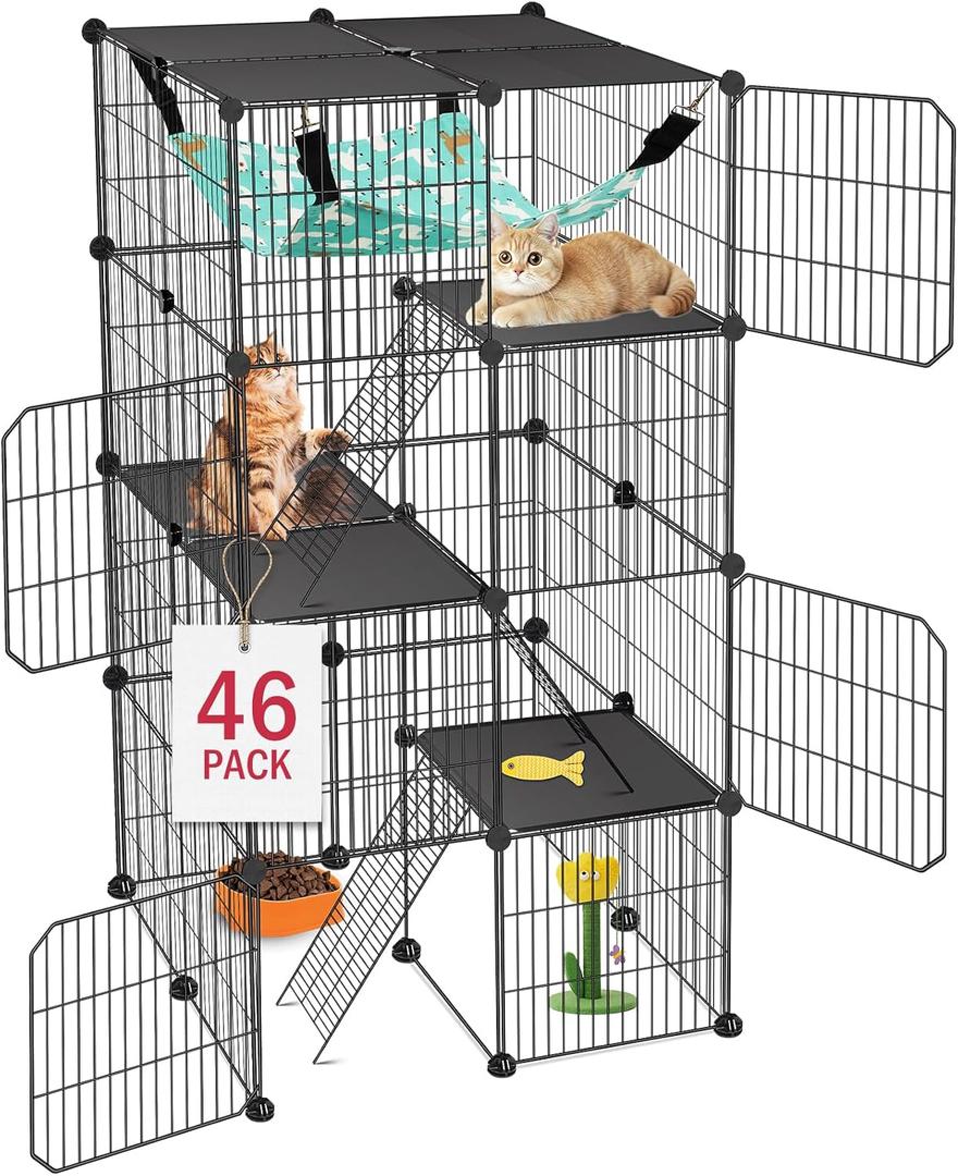 VISCOO Cat Cage, 4-Tier DIY Cat Enclosures Catio, Cat Playpen Indoor & Outdoor with Hammock, Detachable Metal Wire Kennel Cats Crate, 2x2x4 Exercise Place for 1-3 Cats/Kitten