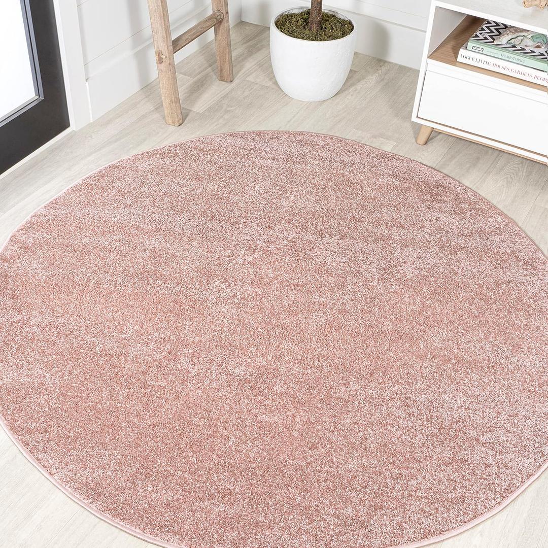 JONATHAN Y Haze Solid Low-Pile Pink 6' Round Indoor Area Rug, Coastal,Bohemian,Minimalist,Classic, Easy-Cleaning for Living Room,Bedroom,Kitchen,Pet Friendly,Non-Shedding (SEU100P-6R)