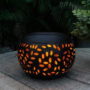 Solar Table Lights Outdoor Waterproof - Dancing Flickering Flame Lamp Black Metal Tabletop Light Solar Powered Decorative Lighting Lantern for Desk Bedroom Patio Garden Pathway Yard 1 Pack