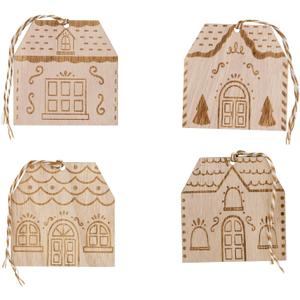 Gingerbread House Wood Gift Tags Set  8 Holiday Tags with Bakers Twine  2 Each of 4 Etched Designs  Gift Present Labels & Decorations