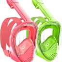 QingSong Kids Snorkel Mask Full Face, Snorkeling Set with Camera Mount, Foldable 180 Degree Panoramic View Snorkeling Gear Anti-Fog Anti-Leak (X-Small, Pink/Lemon Green)