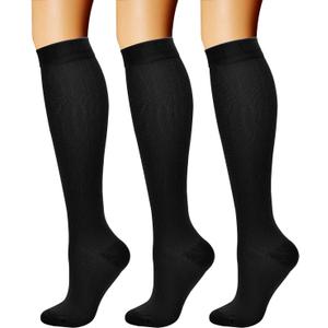 CHARMKING Compression Socks for Women & Men Circulation (3 Pairs) 15-20 mmHg is Best Support for Athletic Running Cycling (Small-Medium, 01 Balck/Black/Black)