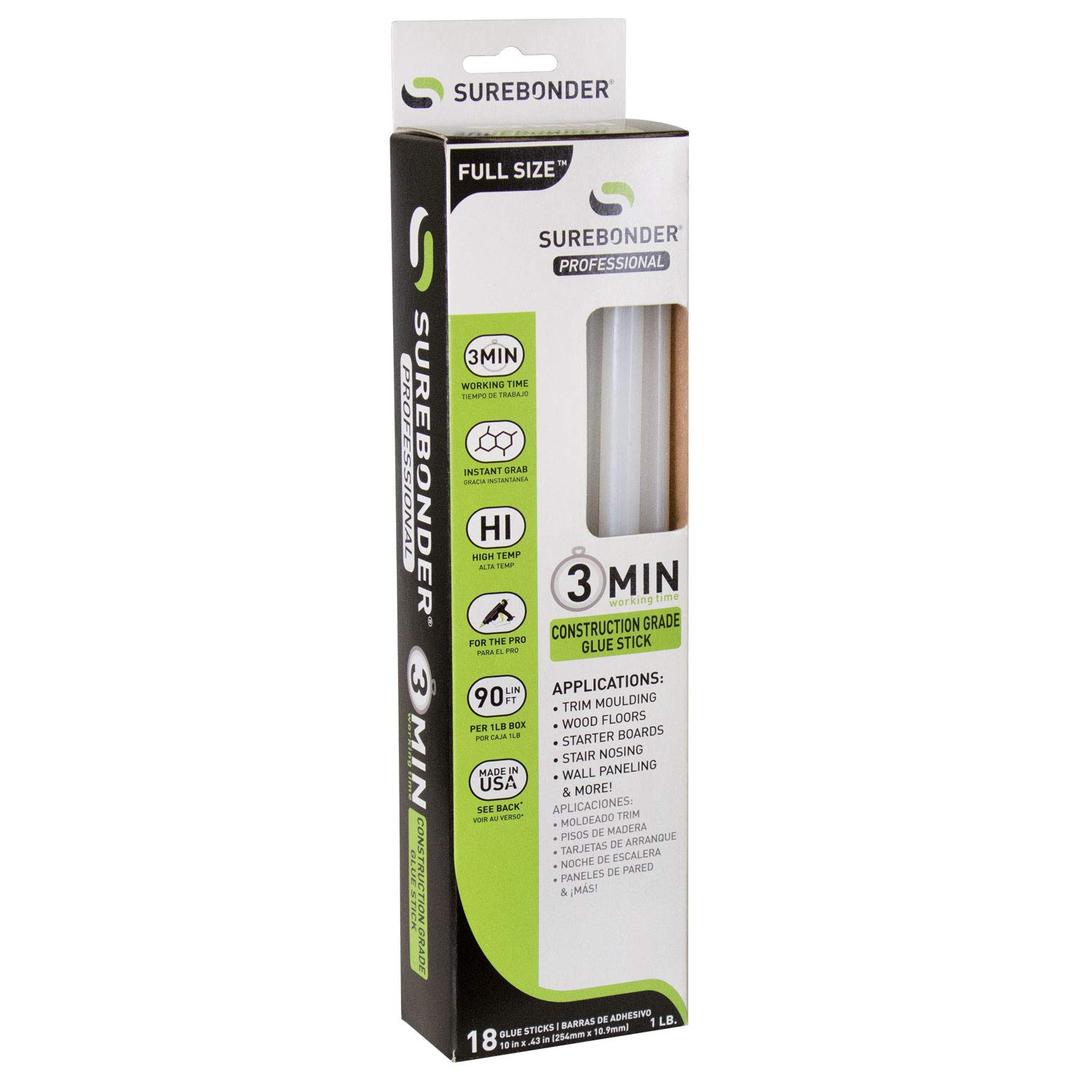 Surebonder Construction Professional Grade Adhesive Hot Melt Glue Sticks - Full Size 10" L, 0.43" D - for Home Repairs & Strong Bonds, 18 Glue Sticks (3 Minute Open Time)