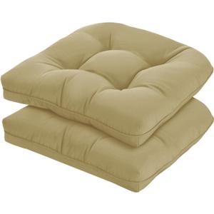19x19 Outdoor Chair Cushions Set of 2, Tufted Wicker Patio Furniture Cushions, Thick Outdoor Seat Cushions for Lawn Chairs, Overstuffed and Water Resistant, Khaki