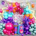 Disco Balloon Arch, 125 PCS 80s Balloon Arch Kit mit Hot Pink and Purple Teal Orange Metallic Green Balloons, 22 Inch Disco Ball Mylar Explosion Star Foil Balloon for Singer Music Fans Decorations