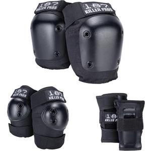 187 Killer Pads Six Pack Pad Set, Elbow Pads, Knee Pads, and Wrist Guard (Black)