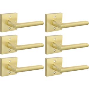 goldenwarm Brushed Gold Dummy Door Handles  Non-Turning Decorative Interior Lever for Pantry, French Doors & Closets (3 Pack/6 Pieces)