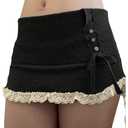 GORGLITTER Women's Lace Bodycon Mini Skirts Y2k Bow High Waisted Color Block Sweater Knit Pencil Skirts Black Small