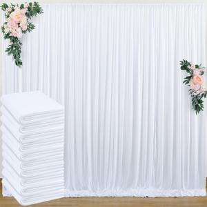 50 ft x 8 ft White Backdrop Curtain Draps for Wedding Parties, 10 Panels 5 ft x 8 ft Wrinkle Free Polyester Photo Drapes for Birthday Party Baby Shower Backdrop Stand