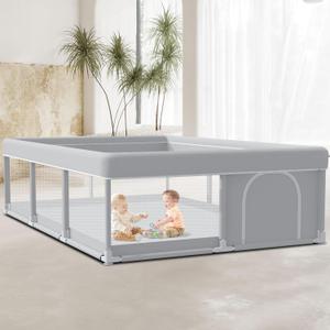 Baby Playpen 74x50 Inch Large Playpen for Babies and Toddlers Baby Fence Baby Play Yards for Indoor & Outdoor with Breathable Mesh Anti-Fall Playpen (74IN*50IN, Grey)