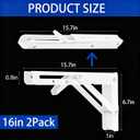 2 Pcs 16 Inch White Folding Shelf Brackets, Collapsible Heavy Duty Shelf Bracket Wall Mounted for Table Bench, DIY Wall Table Hinges with Screws, Space Saving, Max Load 330 lb