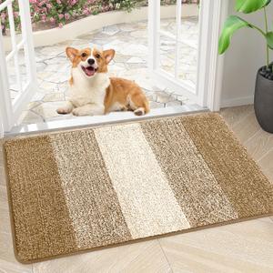 Smiry Dog Door Mat for Muddy Paws, Absorbs Moisture and Dirt, Low-Profile Entryway Mat with Non-Slip Backing, Entry Indoor Outdoor Doormat for Inside Floor (30x17 Inches, Camel, Striped)