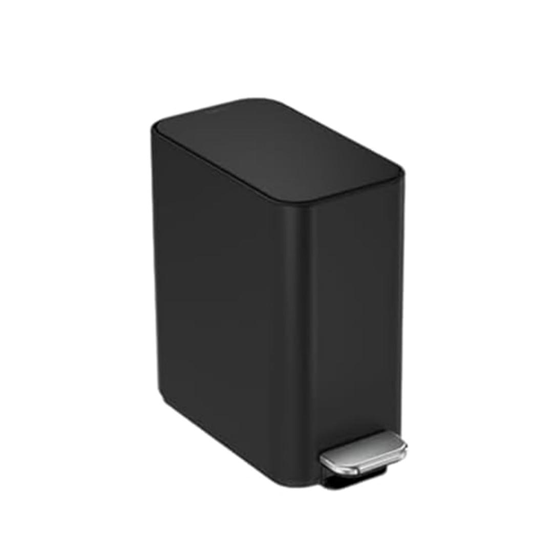 simplehuman 5L Slim Bathroom Trash Can with Soft Close Lid, Stainless Steel Waste Basket with Liner Pocket, 5 Liter / 1.3 Gallon, Matte Black