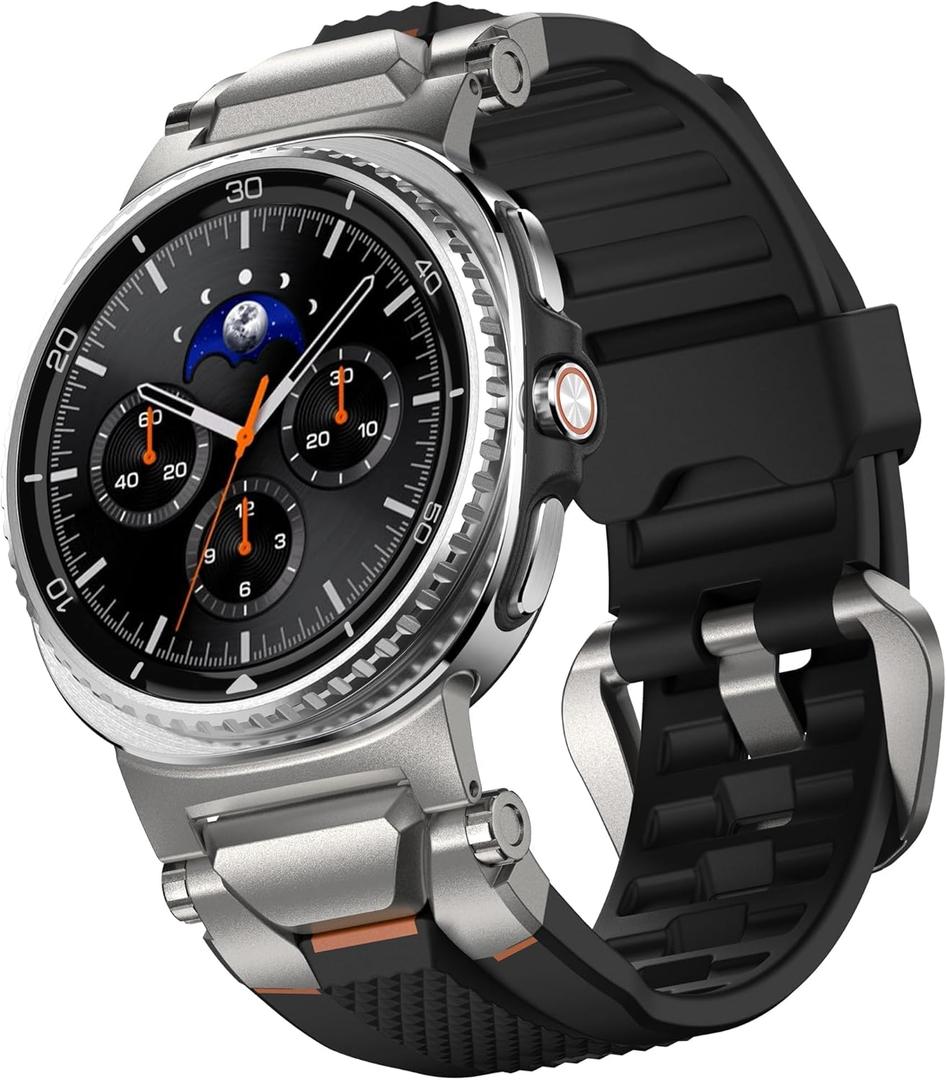 ULTIMAL Rugged TPU Sport Band ONLY for Samsung Galaxy Watch 8 Classic & Galaxy Watch 8 (40/44/46mm), Replacement Strap with Secure Connector, Waterproof Sweat-Resistant, Fit 6.2-8.9(Black+Silver)