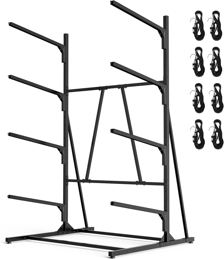Kayak Storage Rack, Heavy Duty Freestanding Kayak Rack for Garage and Outdoor Storage, Kayak Stand Adjustable for Kayak, Canoe, Surfboard and Paddle Board, 4-Layer