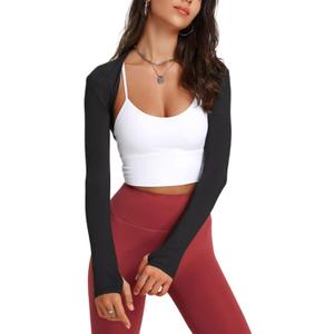 FindThy Womens Casual Open Front Bolero Cooling Shawl Arm Sleeve Crop Top Shrug Covers (Medium, Black)