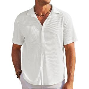 COOFANDY Men's Casual Shirts Short Sleeve Waffle Knit Button Down Shirt Wrinkle Free Summer Beach Tops (XXL)