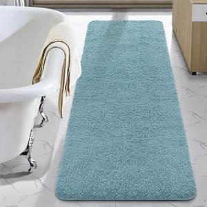 LOCHAS Bathroom Rug Runner 24x70 Inch, Soft Thick Absorbent Microfiber Bath Rugs for Bathroom, Machine Washable, Shaggy Plush Non Slip Bath Mat for Tub, Shower Floor, Quick Dry Mats, Spa Blue (70x24 inch (Rectangular))