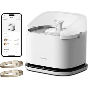 PETLIBRO Cats Water Fountain for Multi Cats, Cat Fountain with RFID Recognition Each Pet, 3L/101oz Pump-Free Cat Water Fountain Stainless Steel Tray, 2.4G Wi-Fi APP Pet Water Fountain x2 Collar Tags