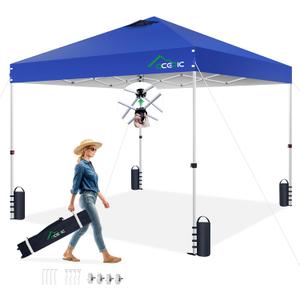 10x10 Pop Up Canopy Tent,300D Silver-Coating Top,Pop Up Canopy Tent Instant Portable Shelter with 1-Button Push and Wheel Carry Bag, 8 Stakes and 4 Upgrade Heavy Duty Canopy Weights (Blue, 10x10)