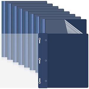 Teling 48 Pcs Clear Front Report Covers with Prongs Plastic Presentation Folders 3 Prong Resume Portfolio Folder for School(Navy Blue)