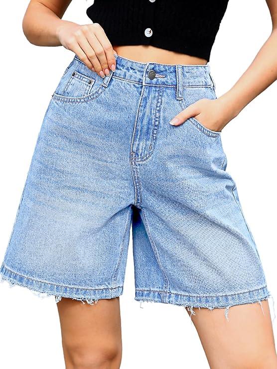 ELLEVEN Bermuda Jorts Baggy Wide Leg Knee Length Jean Shorts Elastic Waist
M
