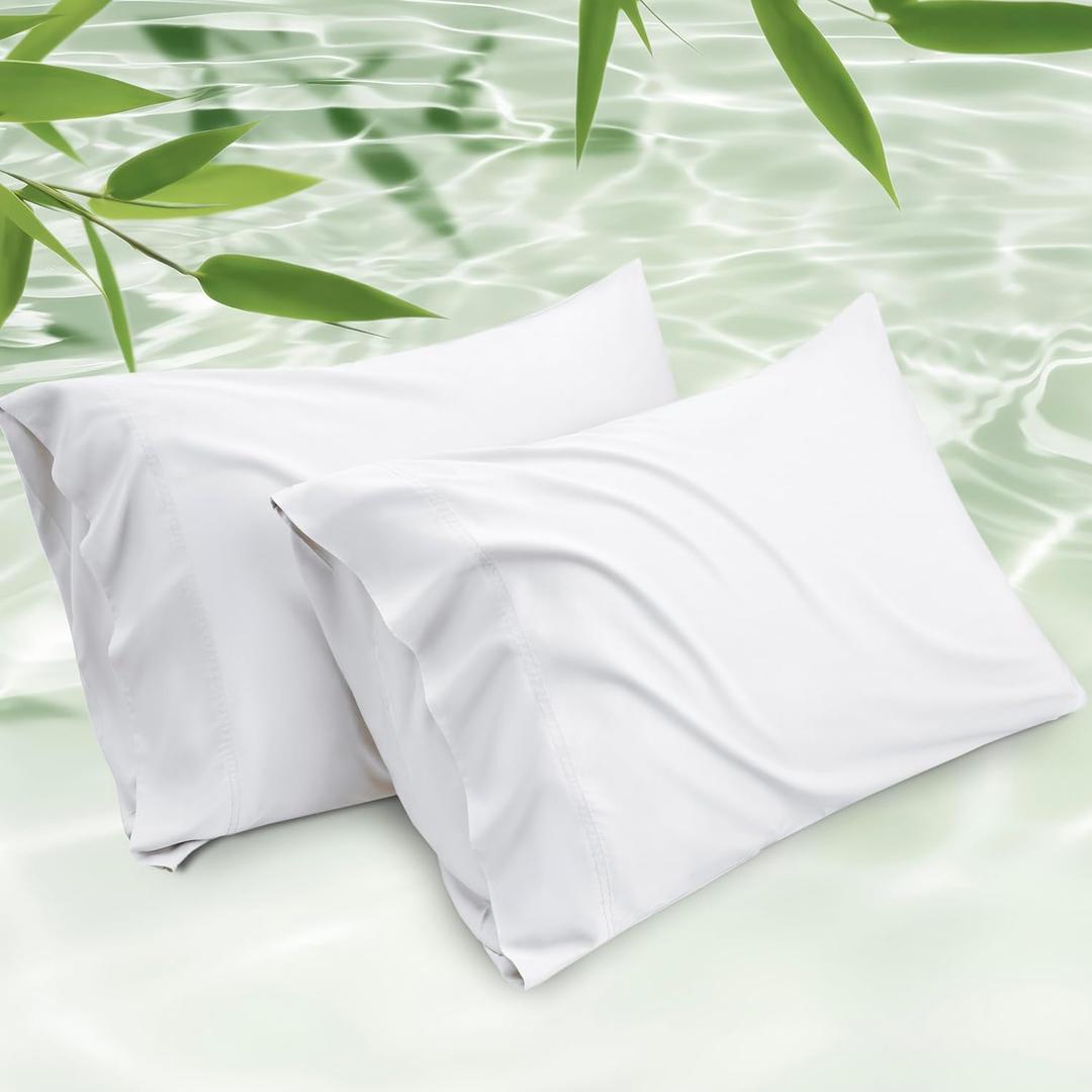 Bedsure Pillow Cases Standard Size, Cooling Pillow Cases, Rayon Derived from Bamboo White Pillowcases Standard Set of 2, PureWoven Silky Soft Bedding Pillow Covers with Envelope Closure, 20x26 Inches