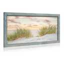 Beach Wooden Framed Wall Art: Sunset Ocean Picture Seashore Sand Dunes Grass Painting Seascape Picture Large Coastal theme Artwork Seaside Prints for Living Room Bedroom
