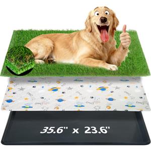 Reusable Dog Loo System with Artificial Grass Turf&Pee Pads&Tray, for Puppy Potty Training is Portable&Easy to Clean,35x23in Large Dog Litter Box Toilet for Indoor/Outdoor use