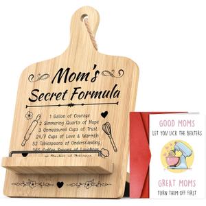 Unique Christmas Gifts for Mom, Funny Kitchen Gift for Women, Wooden Cookbook Stand for Kitchen Counter, Recipe Cook Book Holder for Mothers Birthday Christmas Presents(with Greeting Card)