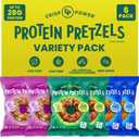 CRISP POWER Protein Pretzels, Variety Pack With Sea Salt, Sesame, & Everything, Up To 28G Protein, High Protein Snack, High Fiber, Low Carb Crunchy Pretzel Snacks, No Added Sugar, 1.75 oz Bags, 6 Pack, Vegan, Keto, BB 10-28-26