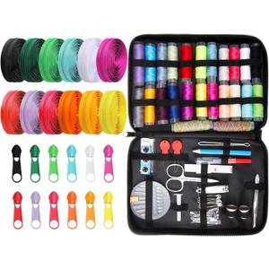 Yunlly 221 Pcs Purse Making Kit, 36 Yards 12 Colors #5 Sewing Zippers Tapes with 120 Zipper Sliders and Sewing Kit(89 Pcs) for Clothes, Bag, Purse Making Supplies