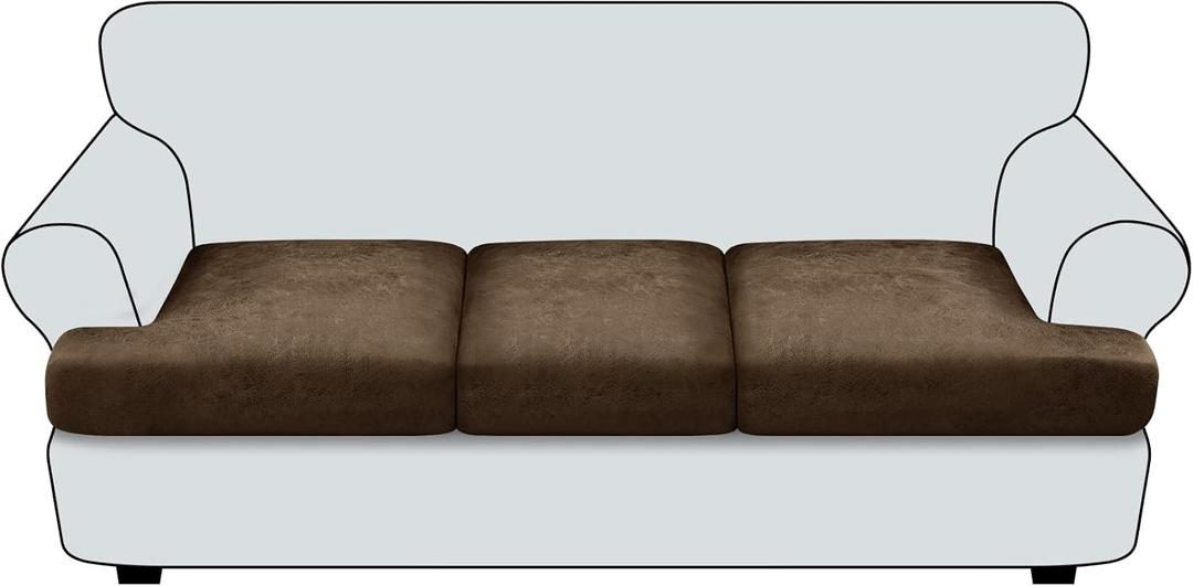 Leather Look Couch Cushion Covers - Sets of 3 Sofa Cushion Slipcovers (Dark Brown)