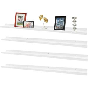 Picture Ledge Shelf,57" Long Floating Shelves with Lip Set of 4,Rustic Photo Frames Shelves Vinyl Record Book Storage Display for Living Room Kids Nursery Bedroom Kitchen Bathroom(White)