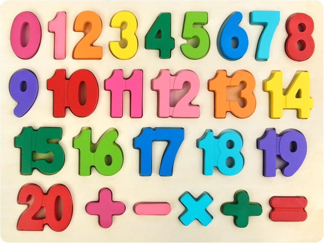 Attmu Number Puzzle Wooden Puzzles for Toddlers Toy, Shape Learning Toys with Puzzle Board & Number Blocks, Preschool Educational Toys Gifts for Girls Boys