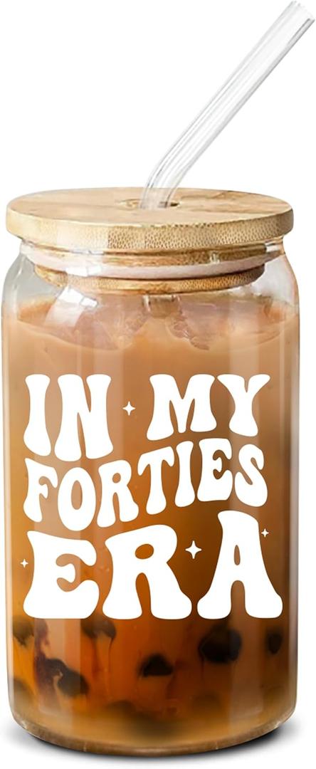 NewEleven 40th Birthday Gifts For Women - 40s Birthday Decorations For Women - 40 Year Old Gifts For Her, Woman, Sister, Mom, Daughter, Best Friend - In My Forties Era Glass - 16 Oz Coffee Glass