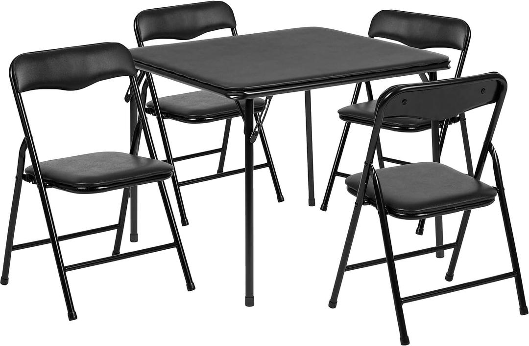 Flash Furniture Mindy 20"H Kids Folding Table & 4 Chairs, Ages 3-7, Black, 24"W x 24"D x 20.25"H