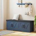 HOMSHO Farmhouse Shoe Storage Bench with 4 Barn Doors & Padded Seat Cushion, 47.2" Wide