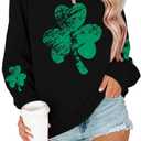DUTUT St. Patrick's Day Sweatshirt Women Shamrock Shirt Lucky Clover Graphic Shirts Irish Casual Long Sleeve Tops (XXL)