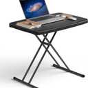 Folding Table 30 Inch - Small Desk Adjustable Height TV Tray for Laptop, Couch, Camping - Heavy Duty Utility Foldable Table for Small Spaces, No Assembly Required, Snowy Granite (Black) (Pink)