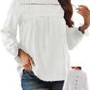 Womens Boho Tops Long Sleeve Shirts For Women Cute Crewneck Blouse Dressy Casual Swiss Dot Crochet Hollow Top 2026 (Large, White)