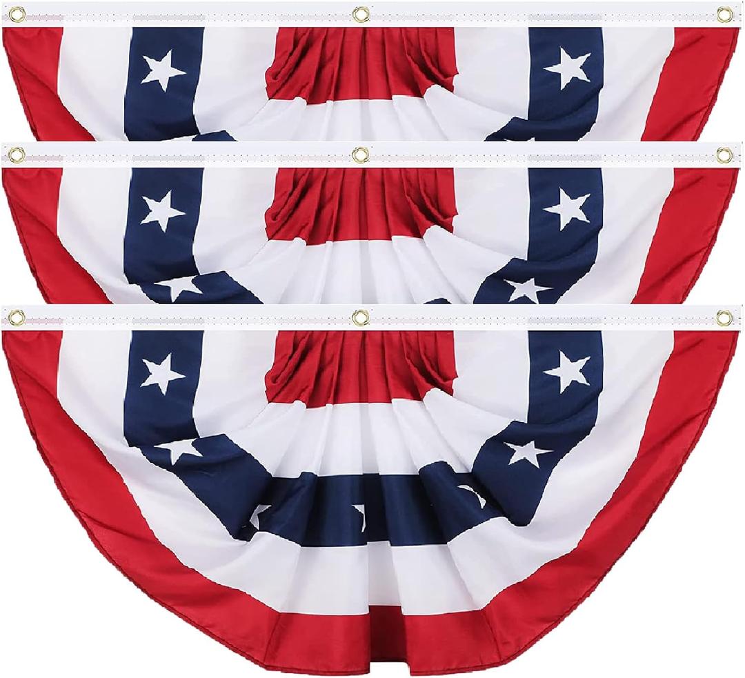 American Pleated Fan Flags, 2x4Ft Patriotic Bunting, US Bunting flags Outdoor for Memorial Day 4th of July Decorations Flags (3 Pack)